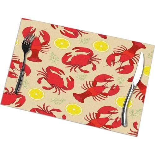 6 Pcs Placemat Lobster And Crab With Lemon And Dill Fabric Table Mats Tableware Kitchen Tool Table Mats