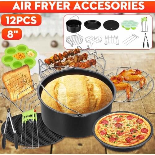 8 Inches 12pcs/set Air Fryer Accessories Home Kitchen Cooking Tools For Barbecue, Baking, Cooking Fit For 4.2-6.8QT Air Fryer