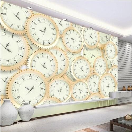 Beibehang Large custom wallpaper murals any size HD clock alarm clock 3D TV background wall time where the 3D floor wall paper