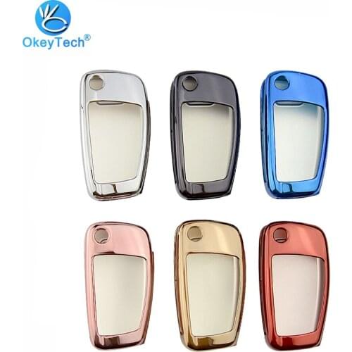 OkeyTech 3 Button Flip Folding Remote Car Key Shell TPU Protection Cover Case Holder for Audi C6 A7 A8 R8 A1 A3 A4 A5 Q7 A6 C5