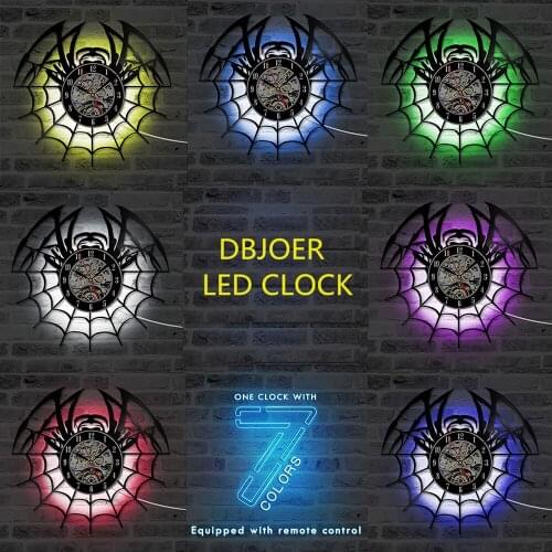 Spider and Network Shape CD Record Clock Creative Antique Home Decor Vinyl Record Clock Handmade Decorative Hanging LED Clock
