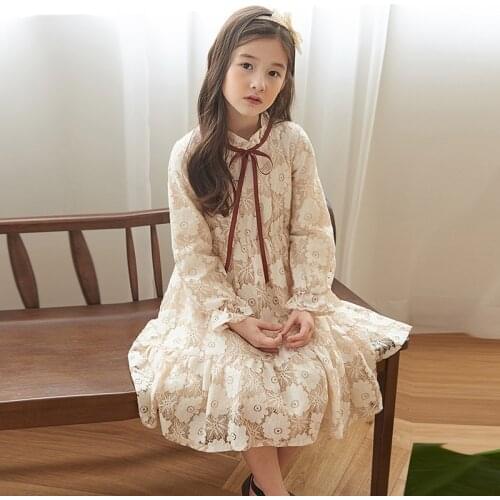 Kids girls Korean dress8 10 years Long Sleeve spring a autumn winter lace princess teen girls dress