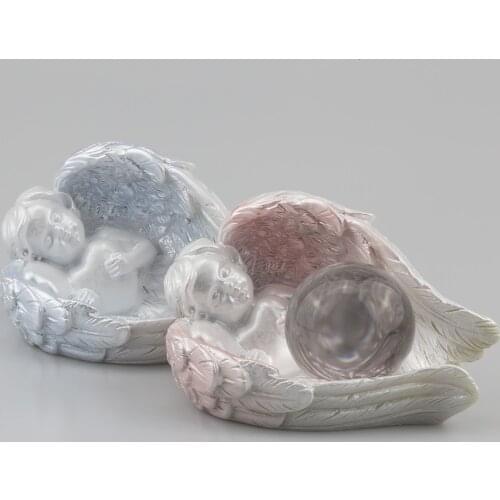 Baby Angel Wings Love Heart Statue Display Stand Crystal Glass Photography Lens Ball Base Quartz Stones Holder Storage Container