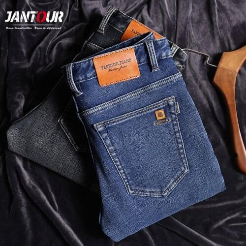 Jeans Men Winter Fleece Jeans For Men 2020 Casual Black Blue Hommes Jeans Thicken Straight Elasticity Baggy Jeans Men Size 40