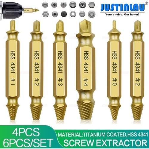 4PCS/6PCS HSS 4341 Screw Extractor Set With Box Drill Bits Easy Out Guide Broken Damaged Screws Bolt Remover - Silver/Gold