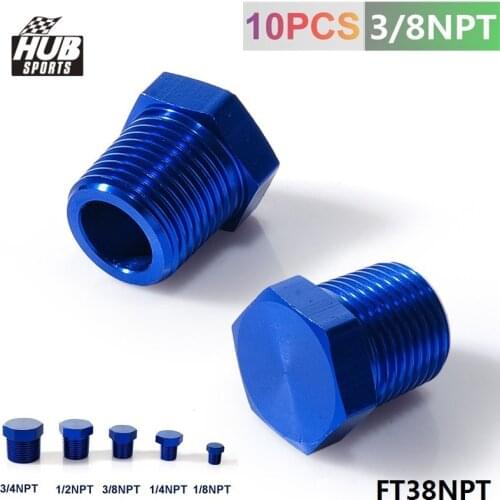 Oil Water Fitting 3/8" NPT Forged Carbon Aluminum Hex Head Plud Cap Threaded Blue HU-FT38NPT