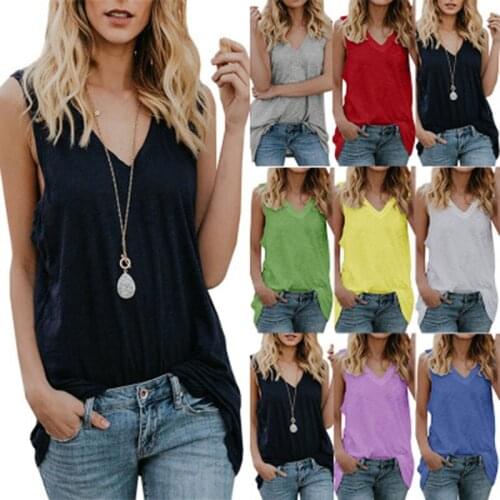 T-Shirt Summer Womens Medium Long Sleeve Large Sleeve Casual V-Neck Sleeveless Vest Loose Solid Color Vestidos De Muje