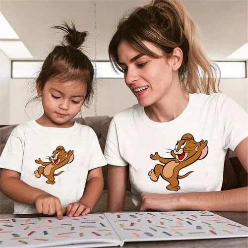 Cat Mouse New Women Kids T-shirts Casual Harajuku Short Sleeve Tops Summer Female T Shirts Kawaii Tshirt Family Matching Clothes
