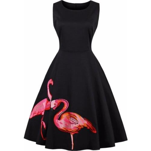 Exquisite Embroidery Flamingo Autumn Dress Hepburn Style 50s 60s Women Vintage Dress Party Dresses Female Vestidos Plus Size