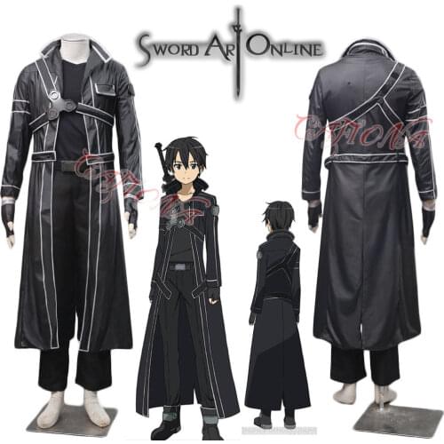 Cafiona Cool Black Man Outfits Sword Art Online Kirito Kazuto Kirigay Cosplay Costume Full Set