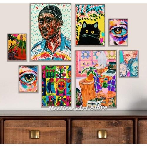 Indie Draw Aesthetic Colorful Paintings Home Kids Baby Living Room Bedroom Decor Print Poster Picture Painting Wall Art Canvas