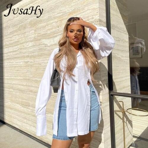 JusaHy Summer New Solid White Casual Top With Polo Neckline Single-Breasted Design for Office Ladies Urban Casual Beauties 2021