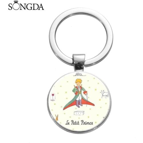 Le Petit Prince Keychain Crystal Glass Art Picture Charm Key Chain Cute The Little Prince Theme Key Ring Gift for Friends