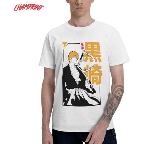 Men T-Shirts BLEACH Ichigo Humor Cotton Tee Shirt Short Sleeve Anime T Shirts Crewneck Clothing Plus Size