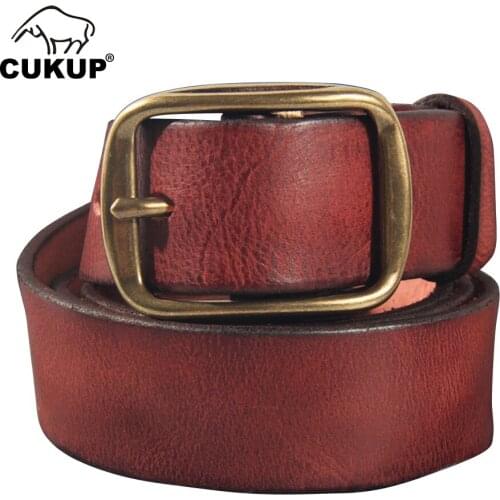 CUKUP Mens Top Quality Cow Skin Leather Belts Solid Brass Pin Buckle Metal Belt Men Casual Style Jeans Accessories Man NCK1014
