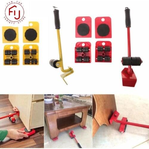 Dropshipping Furniture Mover Set Furniture Mover Tool Transport Lifter Heavy Stuffs Moving Wheel Roller Bar Hand Tools 5 Pcs Set
