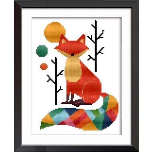 Joy Sunday Cross Stitch Kits DIY Printed Embroidery Needlework Sets Colorful Fox Pattern for Kids' Room Counted Cross Stitch Kit