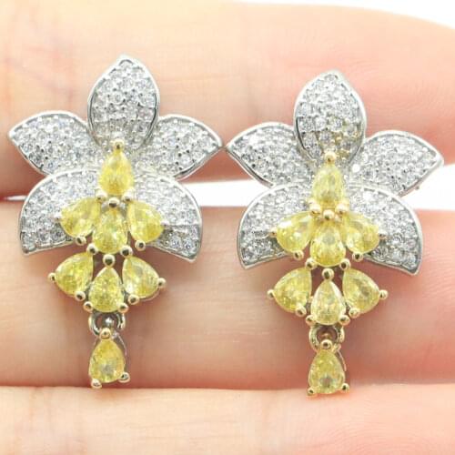 38x21mm Romantic Created London Blue Topaz White CZ Gift For Sister Silver Earrings