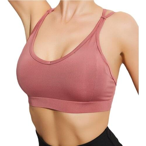Solid Padded Sports Bra Push Up Backless Breathable Crop Top For Fitness Cross Back Activewear For Women Gym