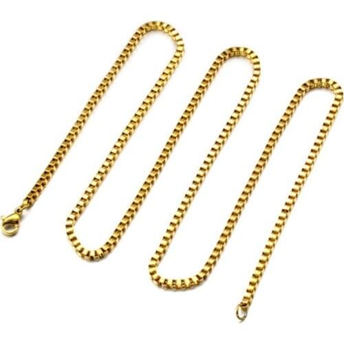 RIR 1 PCS Box Chain Necklace Gold Rose Gold Stainless Steel Fashion Square Box Link Italian Necklaces Chain For Women Men