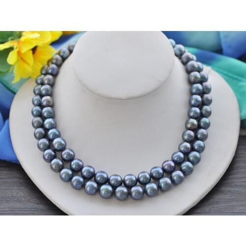 MCT·STAR Z10262 2Row 18" 12mm Round Peacock-Black Freshwater Pearl Necklace