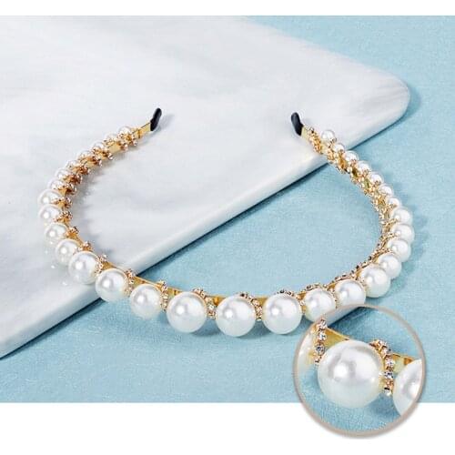 Simple Glitter Crystal Pearl Headband Hair Bands for Women Girls Bride Noiva Wedding Fashion Bezel Turban Headwear Jewelry