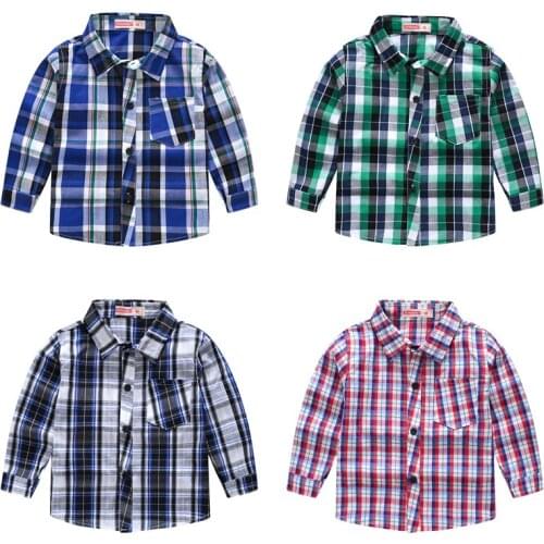 Children Shirts Casual plaid Color Cotton Good Quality Satin Boys Shirts Kids Clothing 2-8 years