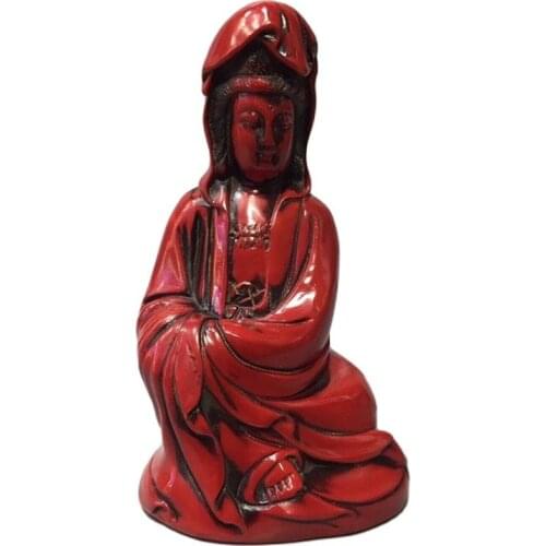 China old Beijing old goods Red coral carving Guanyin Buddha statue