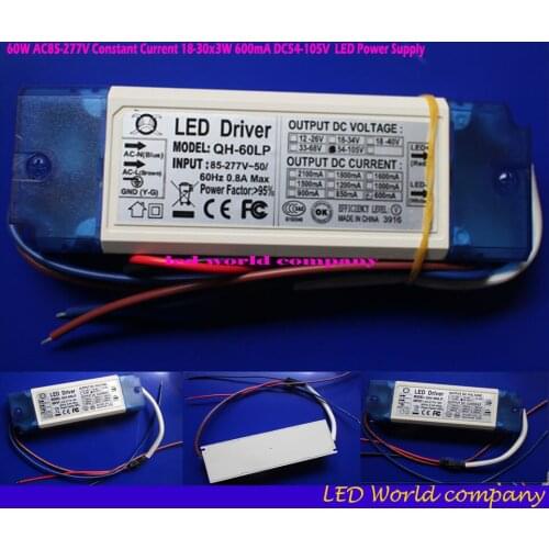 Free Shipping Isolation LED driver AC85-277V 60W 70W 80W 90W LED Driver 18-30x3W 600mA DC54-105V High Power LED Power Supply