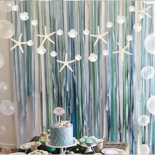 Mermaid Party Starfish Shell Banner White Birthday Pull Flag Baby Shower Party Banner Decoration Supplies