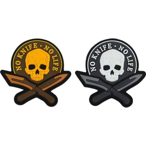 Waterproof no knife no life skull patches military patch hook pvc tactical patch outdoor army badge for backpack hat
