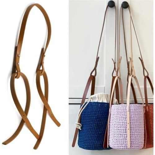High Quality PU Leather Handbag Shoulder Handle Strap for Bucket Brown Black Shoulder Strap for DIY Woven Bag Accessories