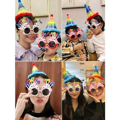 Funny Birthday Hat Glasses Dolphin Balloon Creative Children Happy Party Cake Decoration Plug-in Birthday Cake Dress UpOrnaments