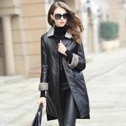 Genuine Leather Jacket for Women Real Sheepskin Leather Down Coat Mink Fur Collar Winter Autumn Outwear BT7381 MF352
