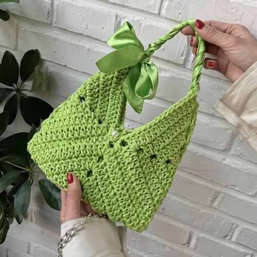 Womens Woven Bag 2020 Summer New Holiday Knitted Handbag Womens Temperament Simple One-Shoulder Hand Bag