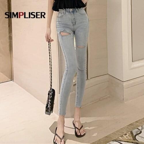 High Street Ripped Jeans Pants Women Skinny Jeans Pencil Pants Stretch Ladies Fashion Jeans Leggings Broken Distressed Jeans