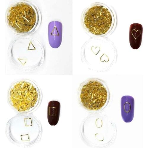 100Pcs/Box Gold Heart Nail Art Decorations Stickers Frame Triangle Metal Rivet Nail Studs Punk Nailart Supplies Charm Nails DIY