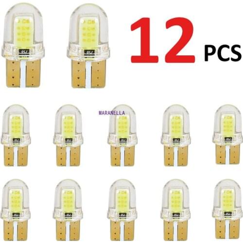 12pcs LED T10 W5W 194 168 W5W COB 8SMD License Light Bulbs Parking Bulb Auto Wedge Clearance Lamp Silica Car Super Bright bulbs
