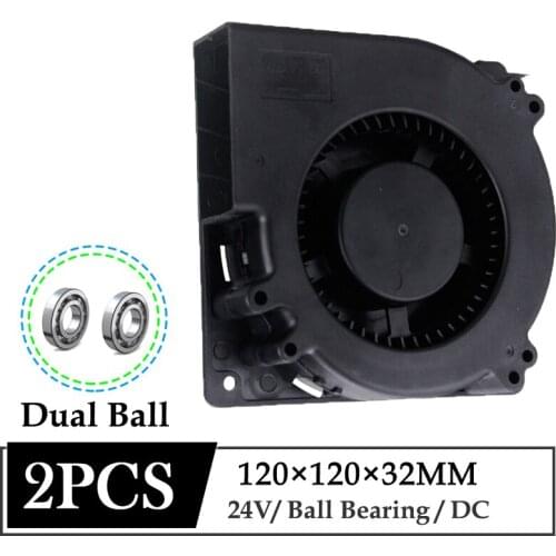 2 Pcs Gdstime DC 24V 12mm 120mmx120mmx32mm Dual Ball Industrial Portable Cooler Fan 120x32mm 12cm PC Turbo Blower Cooling fan