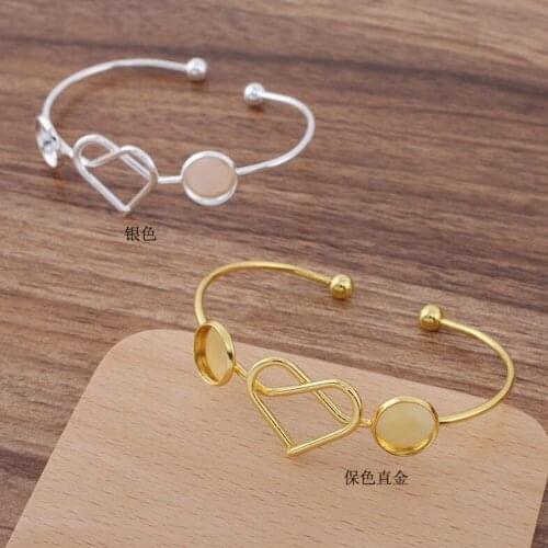 20pc into 12mm Heart Wire Bangle Base Bracelet Blanks Tray Bezel Brass Cuff Bracelet Setting Cabochon Cameo