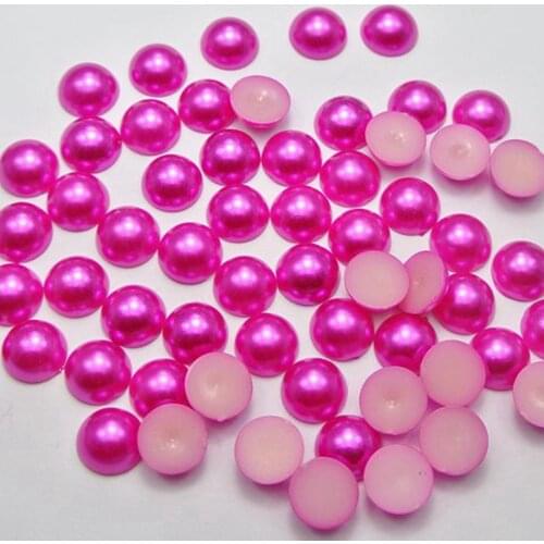 200 Hot Pink Half Pearl Bead 10mm Flat Back Round Gems Scrapbook Craft