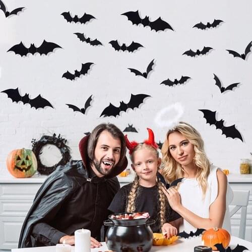 3D Bats Wall Sticker Removeble Self-Adhesive Sticker Creative Halloween Art Wall Decoration for Home Bedroom Bathroom GQ