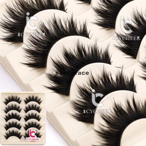 ICYCHEER Thick 5 Pairs Makeup Natural False Eyelashes Eye Lash Long Black Handmade Soft