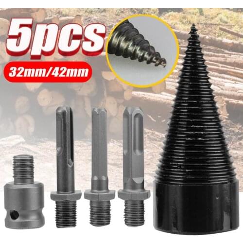 5Pcs 32mm/42mm Split Wood Cone-drilling Tool Firewood Machine Drill Wood Cone Reamer Punch Driver Drill Bit Split Drilling Tools