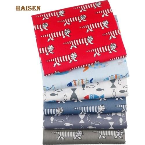 6pcs/Lot,Cartoon Cat & Fish Series Twill Cotton Fabric Patchwork Tissue Cloth Set DIY Sewing Quilting Handmade Material 20x25cm