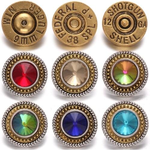 6pcs/lot Snap Jewelry Rhinestone Antique Vintage Round Metal 18mm Snap Buttons Fit Leather Snap Button Bracelet Bangle