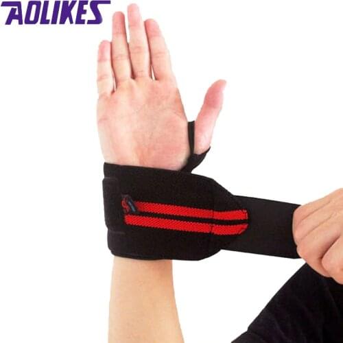AOLIKES 1 Pair Weightlifting Wristband Sport Training Hand Bands Wrist Support Strap Wraps Bandages For Powerlifting Gym Fitness