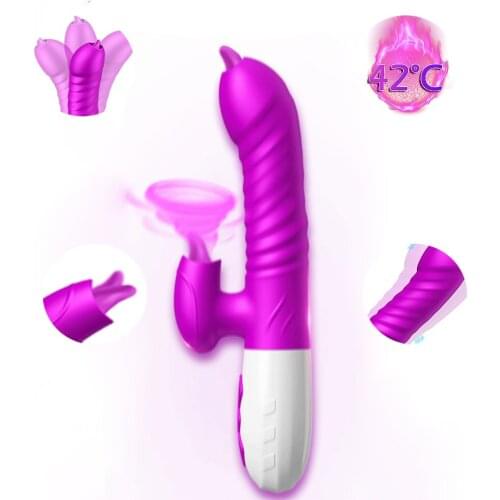 Heating Double Tongue Cunnilingus Vibrator Masturbation For Women Telescopic Rotating Dildo Vagina Clitoris Stimulate Adult Sex