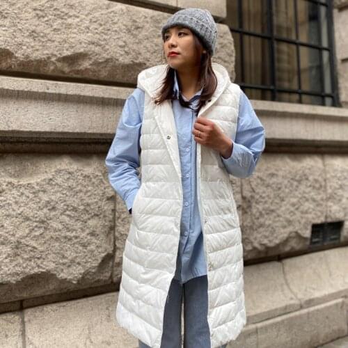 White Goose Down Vest Hoody Women Fashion Lightweight Thin Autumn Winter Sleeveless Plus Size Hoodie Down Waistcoat Vest 2021