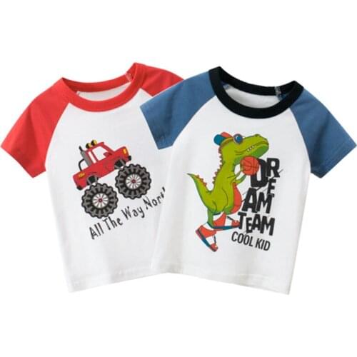 BINIDUCKLING 2PCS Summer Cotton Tees 2T-7T Kids Boys Cartoon Car Animal Printed Short Sleeve T-Shirt Toddler Clothes Tees